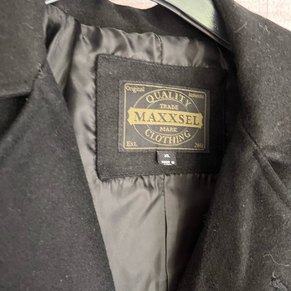 Maxxsel Double Breasted Wool Blend Black Peacoat XL NWT - Picture 5 of 9